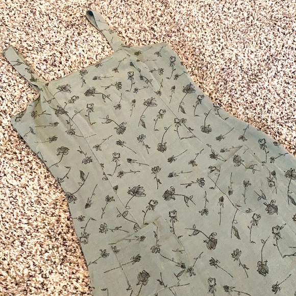 🍁 Vintage Y2K Sage Olive Green Floral Midi Long Fall Dress American Eagle - Picture 2 of 6